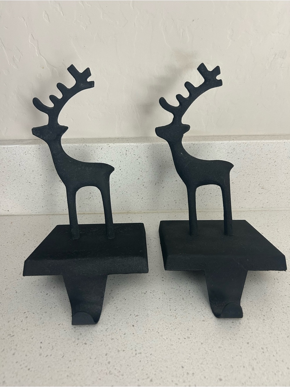 Crate & Barrel 7 1/2" Black Zinc Christmas Reindeer Stocking Holders Set 670-53